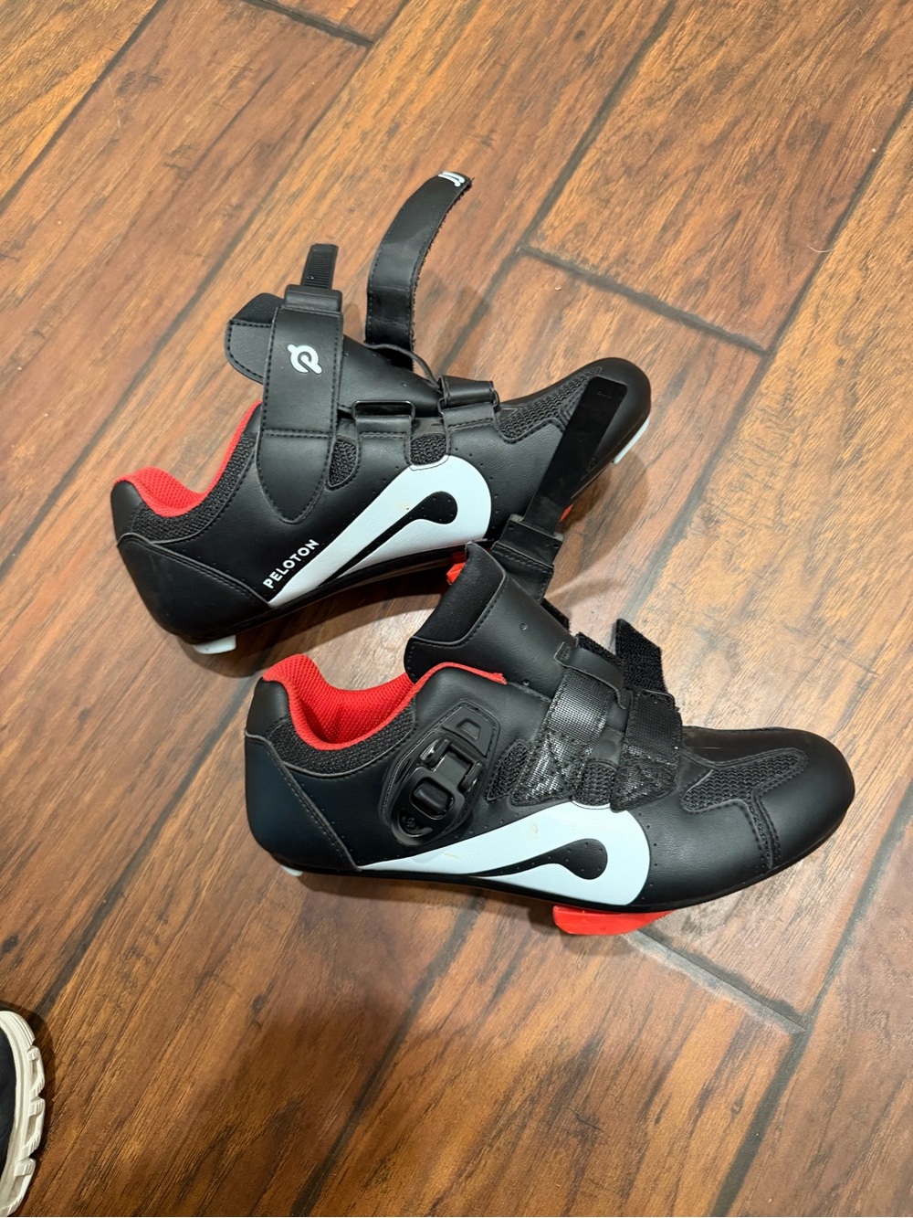 Peloton Black Cycling Shoes with Red Interior and White Accents